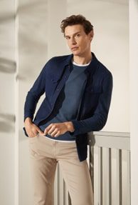 Tailored Jackets A man is wearing a custom jacket made by Richard Bennett Custom Tailors in Chicago, IL