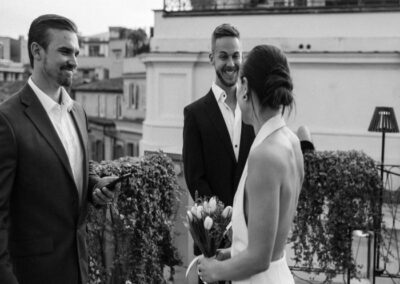 An elegant wedding dress has been stitched for women by Richard Bennett Custom Tailors in Chicago